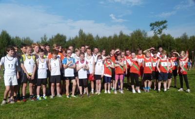 Young athletes from Harmeny and Corstorphine clubs after the races at Curriemuirend Park on 28 September